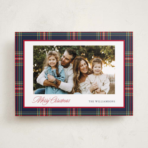 This is a navy holiday photo cards with standard by Cindy Reynolds called navy baby printing on recycled smooth signature in standard