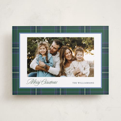 This is a evergreen holiday photo cards with standard by Cindy Reynolds called navy baby printing on recycled smooth signature in standard