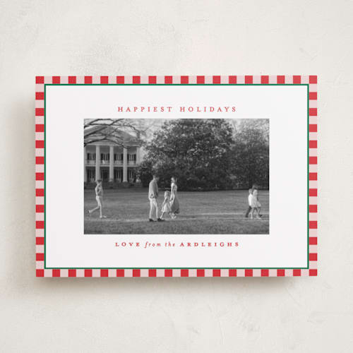 This is a santa suit holiday photo cards with standard by Kristie Kern called the charleston printing on recycled smooth signature in standard