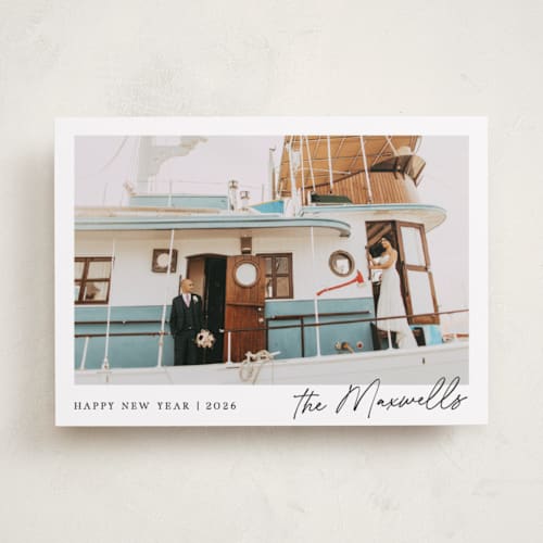 This is a snow holiday photo cards with standard by Jackie Crawford called scripted penmanship frame printing on recycled smooth signature in standard