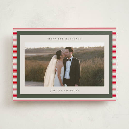 This is a candy cane holiday photo cards with standard by Jackie Crawford called modern striped frame printing on recycled smooth signature in standard