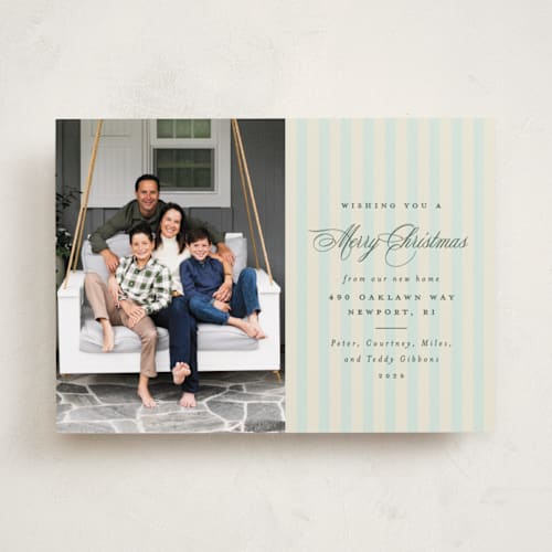 This is a juniper holiday photo cards with standard by Olivia Raufman called charming stripe printing on recycled smooth signature in standard