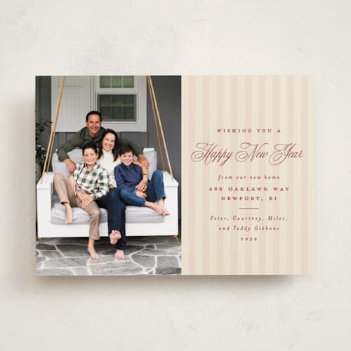 This is a stocking holiday photo cards with standard by Olivia Raufman called charming stripe printing on recycled smooth signature in standard