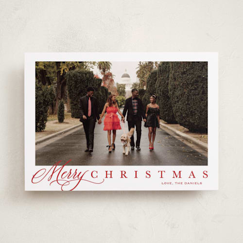 This is a cherry holiday photo cards with standard by Carolyn MacLaren called footnote printing on recycled smooth signature in standard