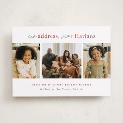 This is a festoon holiday photo cards with standard by Sara Hicks Malone called new address printing on recycled smooth signature in standard