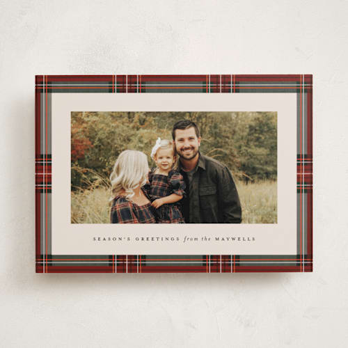This is a antique holiday photo cards with standard by Olivia Kanaley Inman called highland holiday printing on recycled smooth signature in standard
