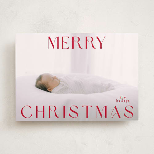 This is a poinsettia holiday photo cards with standard by Angela Thompson called merry printing on recycled smooth signature in standard