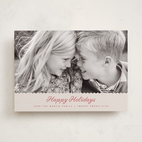 This is a berry holiday photo cards with standard by Kelly Schmidt called simple scalloped edge printing on recycled smooth signature in standard