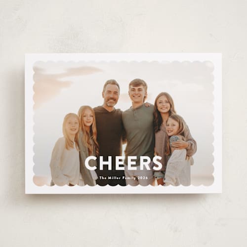 This is a snow holiday photo cards with standard by Stephanie Hawkes called joy scallop printing on recycled smooth signature in standard