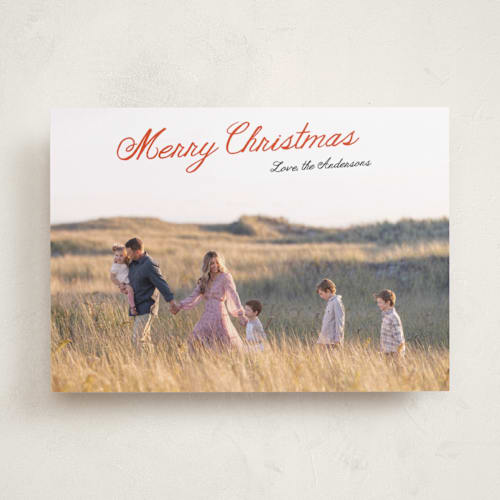 This is a holly berry holiday photo cards with standard by Cass Loh called lightly scripted printing on recycled smooth signature in standard