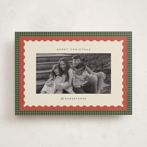 This is a forest holiday photo cards with standard by Ellen Schlegelmilch called gingham layers printing on recycled smooth signature in standard