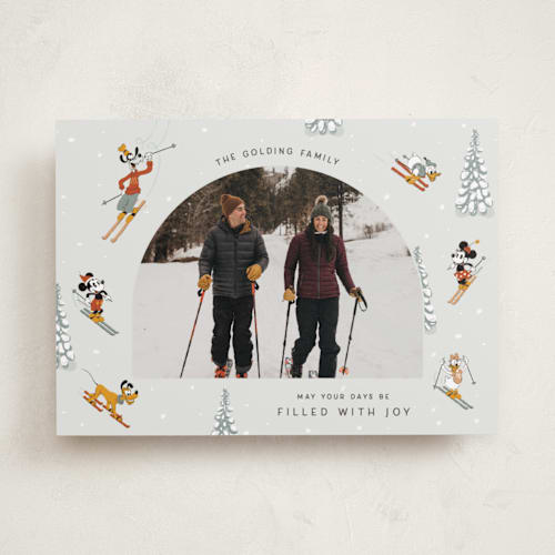 This is a ice holiday photo cards with standard by Kelsey Mucci called mickey and friends tis the ski-son printing on recycled smooth signature in standard