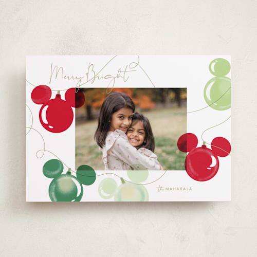 This is a moss holiday photo cards with standard by Baumbirdy called mickey lights printing on recycled smooth signature in standard