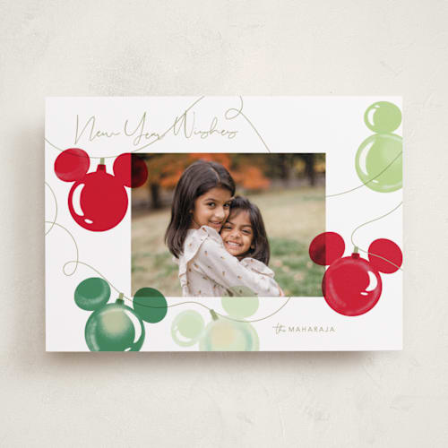 This is a moss holiday photo cards with standard by Baumbirdy called mickey lights printing on recycled smooth signature in standard