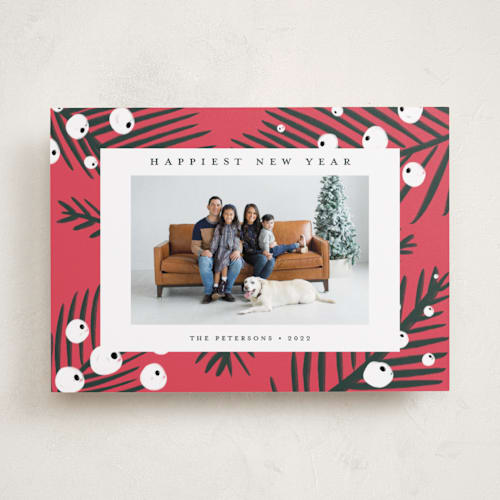 This is a persimmon holiday photo cards with standard by Cricket and Bee called white berries printing on recycled smooth signature in standard