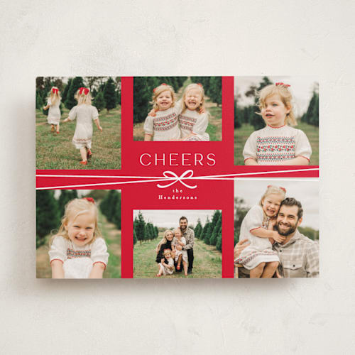 This is a apple holiday photo cards with standard by Everett Paper Goods called multi ribbon printing on recycled smooth signature in standard