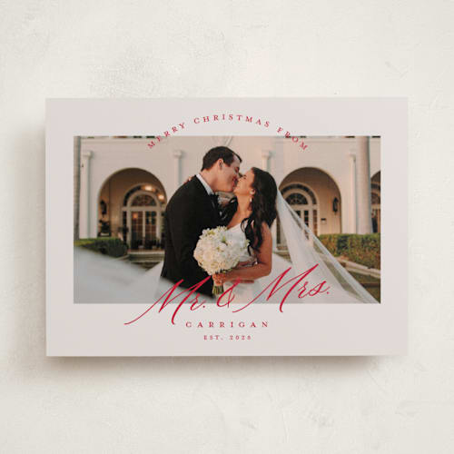 This is a tinsel holiday photo cards with standard by Pink House Press called mr. and mrs. printing on recycled smooth signature in standard