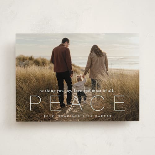This is a frost holiday photo cards with standard by Sara Hicks Malone called most of all, peace printing on recycled smooth signature in standard