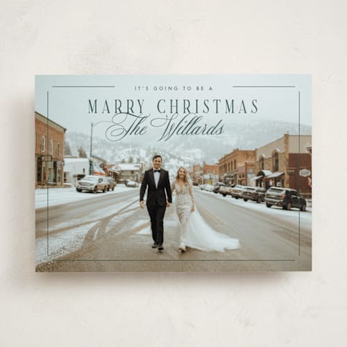 This is a mistletoe holiday photo cards with standard by Keen Peachy called marry christmas printing on recycled smooth signature in standard