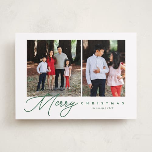 This is a evergreen holiday photo cards with standard by Melanie Kosuge called elegant_1 printing on recycled smooth signature in standard