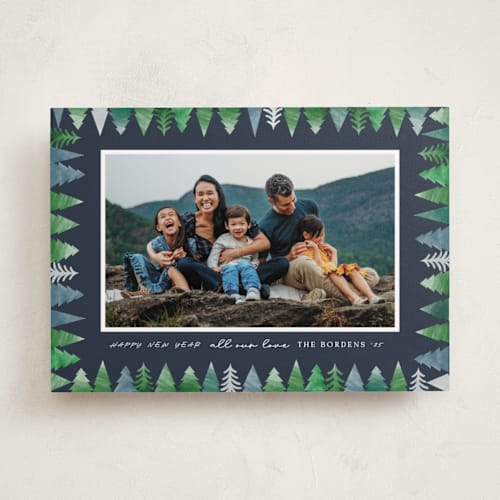 This is a midnight holiday photo cards with standard by Pati Cascino called trees all around printing on recycled smooth signature in standard