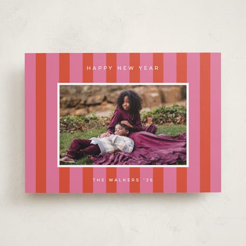 This is a strawberry holiday photo cards with standard by Morgan Kendall called cabana printing on recycled smooth signature in standard