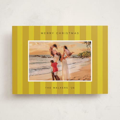 This is a french horn holiday photo cards with standard by Morgan Kendall called cabana printing on recycled smooth signature in standard
