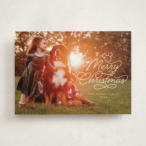 This is a cotton holiday photo cards with standard by Laura Hamm called disney mickey spirit printing on recycled smooth signature in standard