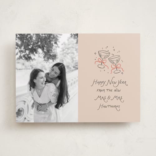 This is a candied grapefruit holiday photo cards with standard by Randi Cirelli called newlywed toast printing on recycled smooth signature in standard