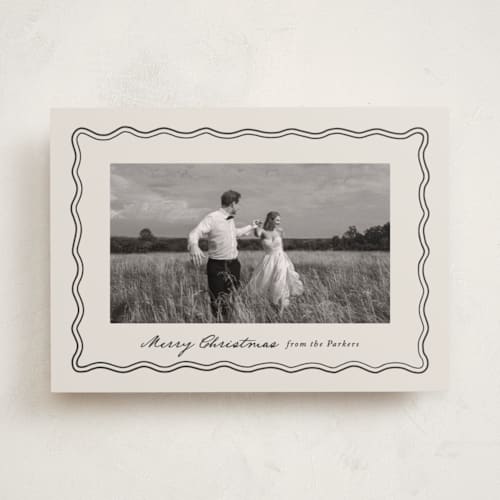 This is a eggnog holiday photo cards with standard by Brianne Larsen called wavy vintage printing on recycled smooth signature in standard