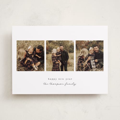 This is a snow holiday photo cards with standard by Heather Cairl called very merry trio printing on recycled smooth signature in standard