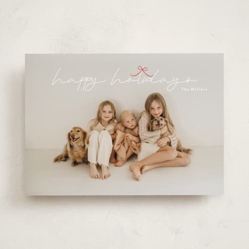 This is a holly holiday photo cards with standard by Phrosné Barwood called little cute bow printing on recycled smooth signature in standard