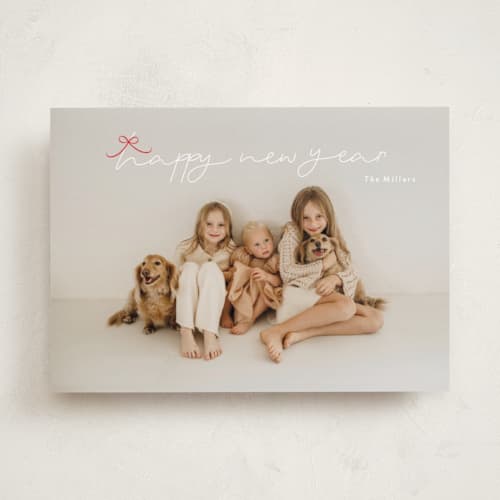 This is a holly holiday photo cards with standard by Phrosné Barwood called little cute bow printing on recycled smooth signature in standard