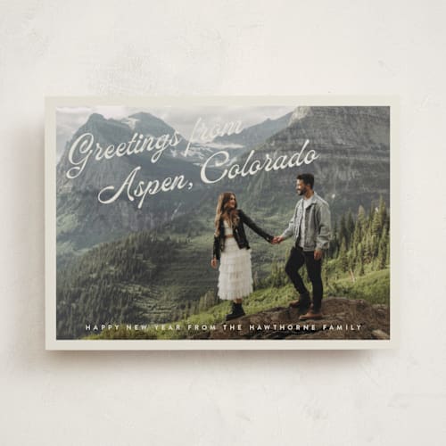 This is a eggnog holiday photo cards with standard by Randi Cirelli called globetrotting greetings printing on recycled smooth signature in standard