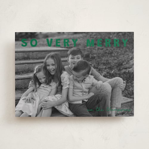 This is a juniper holiday photo cards with standard by Jenny Millington called merry greeting printing on recycled smooth signature in standard