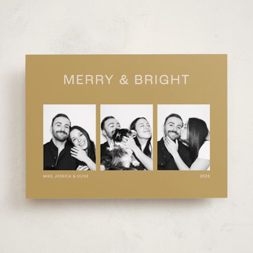 This is a canary holiday photo cards with standard by seulghi called bright trio printing on recycled smooth signature in standard