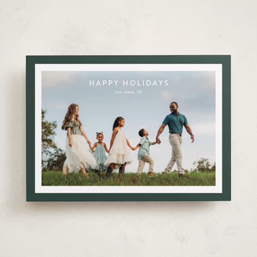 This is a evergreen holiday photo cards with standard by Stacey Meacham called bold frame printing on recycled smooth signature in standard