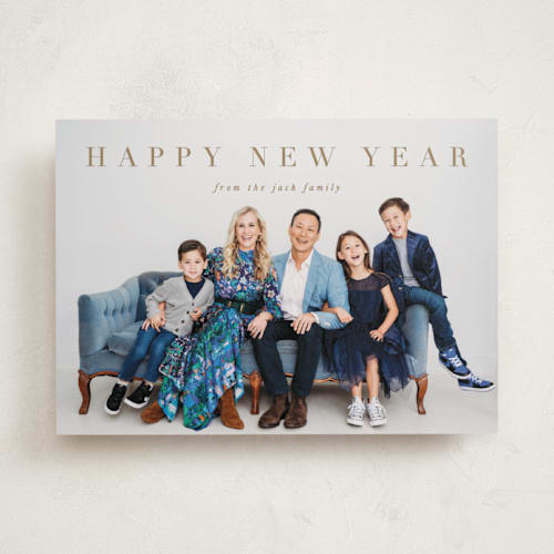 This is a golden holiday photo cards with standard by Amy Kross called banner printing on recycled smooth signature in standard