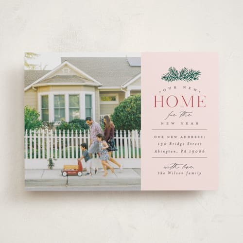 This is a blush holiday photo cards with standard by Everett Paper Goods called classic new home printing on recycled smooth signature in standard