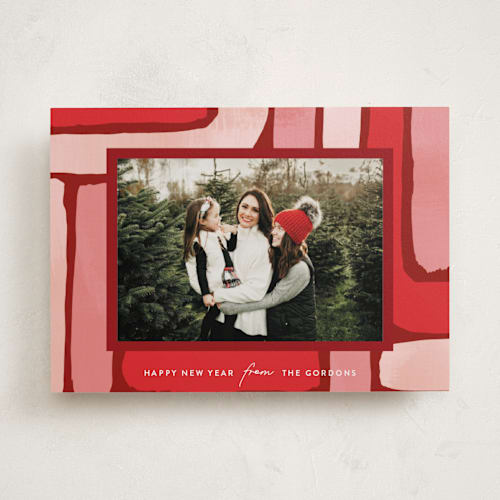 This is a cranberry holiday photo cards with standard by Iveta Angelova called festive strokes printing on recycled smooth signature in standard