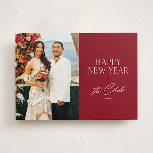 This is a brick holiday photo cards with standard by Jessica Corliss called oh so bright printing on recycled smooth signature in standard