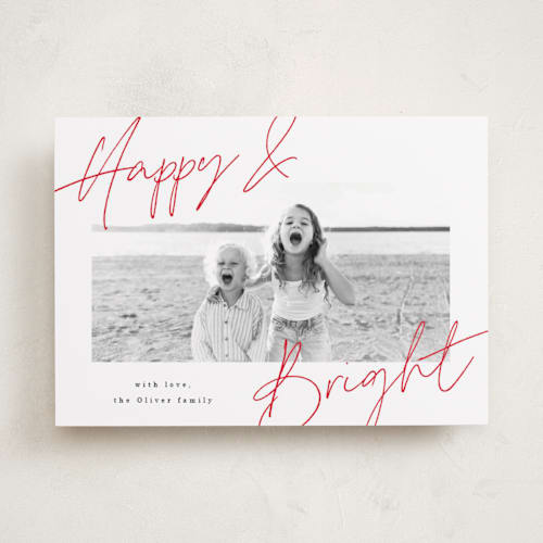 This is a holly berry holiday photo cards with standard by AK Graphics called signed printing on recycled smooth signature in standard