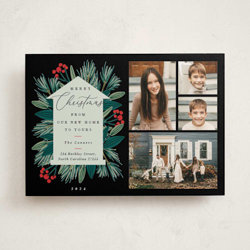 This is a charcoal holiday photo cards with standard by Oma N. Ramkhelawan called merry home printing on recycled smooth signature in standard
