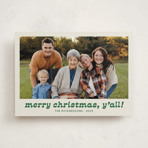 This is a cactus holiday photo cards with standard by Megan Davis called pecos printing on recycled smooth signature in standard