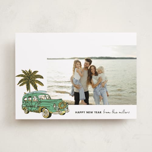 This is a palm holiday photo cards with standard by Megan Davis called surfs up printing on recycled smooth signature in standard