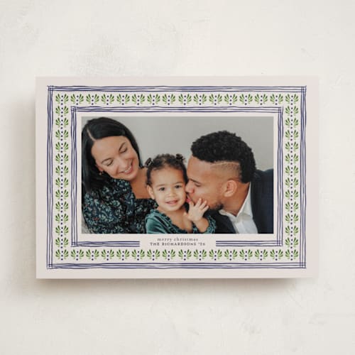 This is a navy holiday photo cards with standard by Claudia Orengo called little details printing on recycled smooth signature in standard
