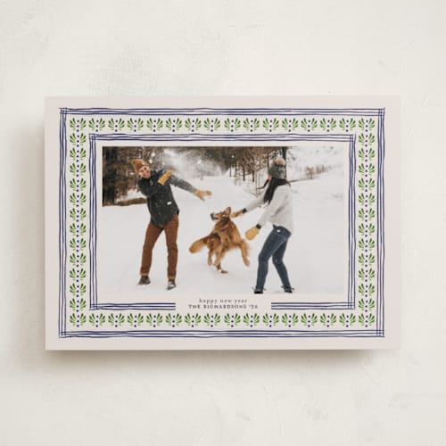 This is a navy holiday photo cards with standard by Claudia Orengo called little details printing on recycled smooth signature in standard