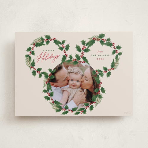 This is a cookie dough holiday photo cards with standard by Susan Zinader called disney's mickey wreath printing on recycled smooth signature in standard