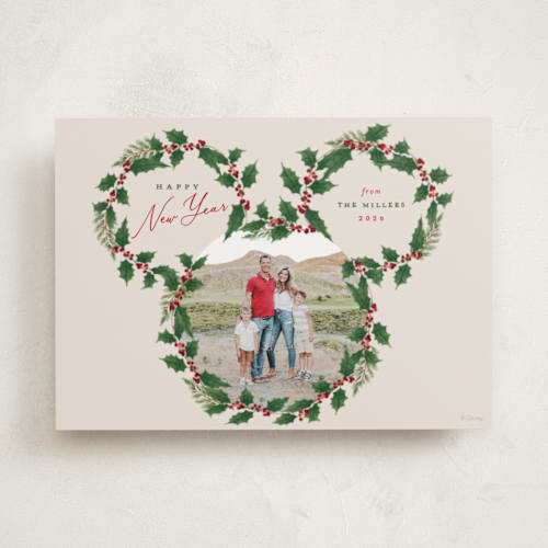 This is a cookie dough holiday photo cards with standard by Susan Zinader called disney's mickey wreath printing on recycled smooth signature in standard