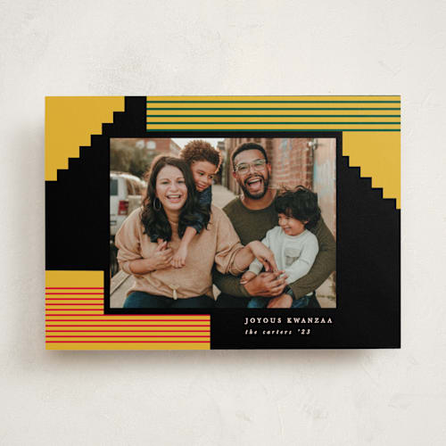 This is a mustard kwanzaa cards with standard by Creo Study called kwanzaa blocks printing on recycled smooth signature in standard